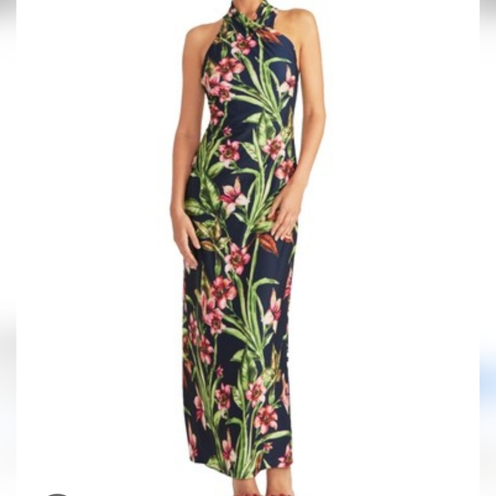 RACHEL Rachel Roy Floral Halter Maxi Dress - Navy and Pink